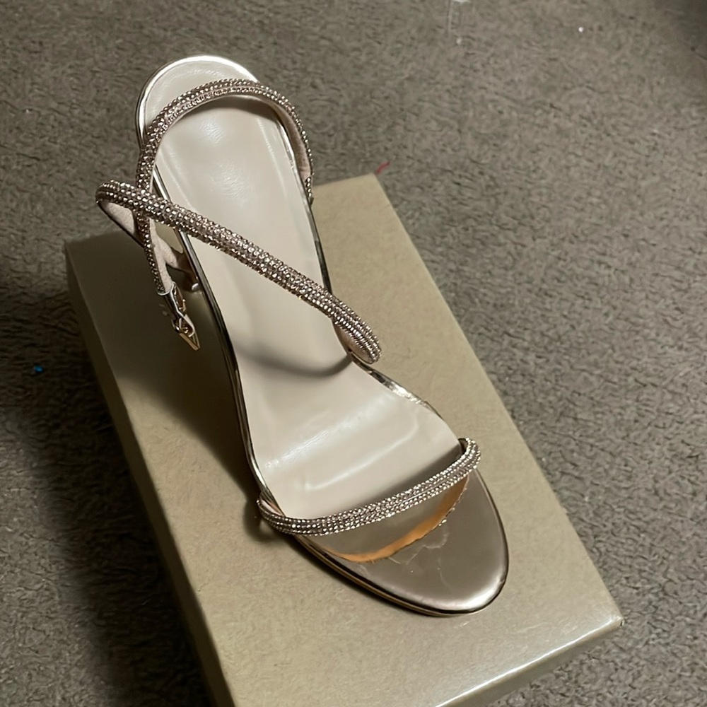 Ankle strap rose gold heels